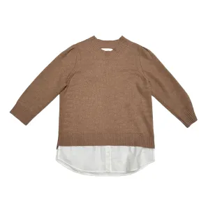 Beige Sweater with Shirt Detail - L