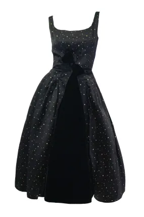 1950s Suzy Perette Black and Gold New Look Evening Dress with Shimmer Dot and