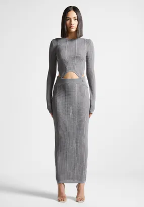 2-in-1 Long Sleeve Knitted Midaxi Dress - Grey