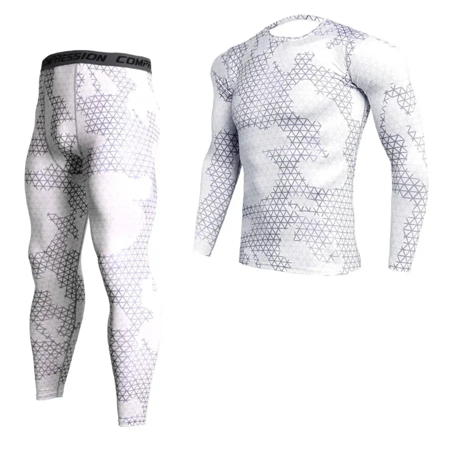 2 Piece Tracksuit Men Compression MMA Long sleeve t shirt Rashgard kit Camouflage  Sweatshirt leggings Fitness Thermal underwear