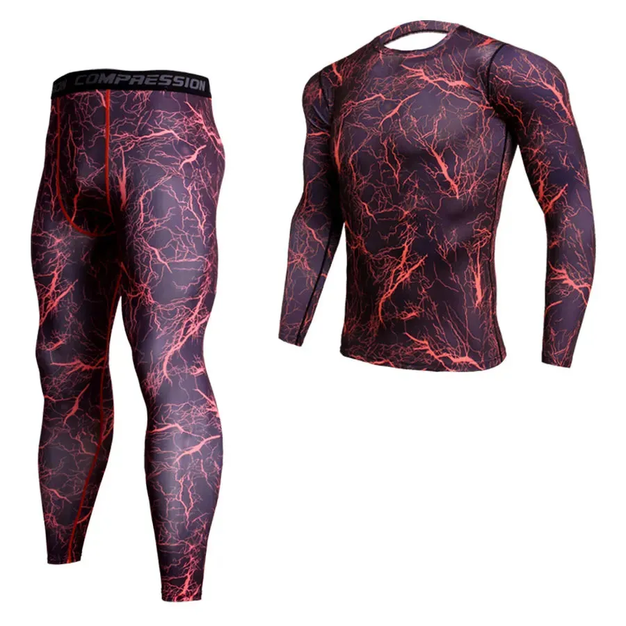 2 Piece Tracksuit Men Compression MMA Long sleeve t shirt Rashgard kit Camouflage  Sweatshirt leggings Fitness Thermal underwear