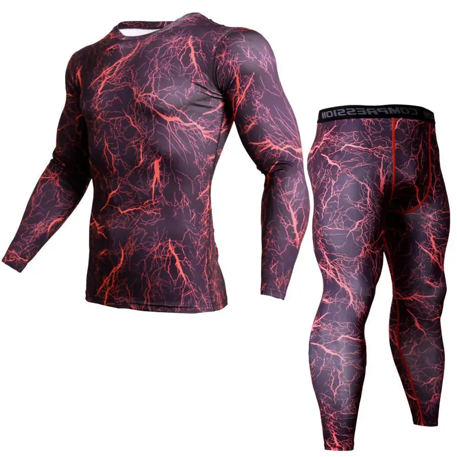 2 Piece Tracksuit Men Compression MMA Long sleeve t shirt Rashgard kit Camouflage  Sweatshirt leggings Fitness Thermal underwear