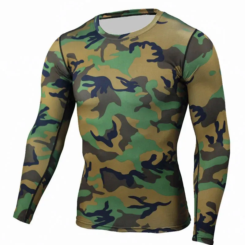 2 Piece Tracksuit Men Compression MMA Long sleeve t shirt Rashgard kit Camouflage  Sweatshirt leggings Fitness Thermal underwear