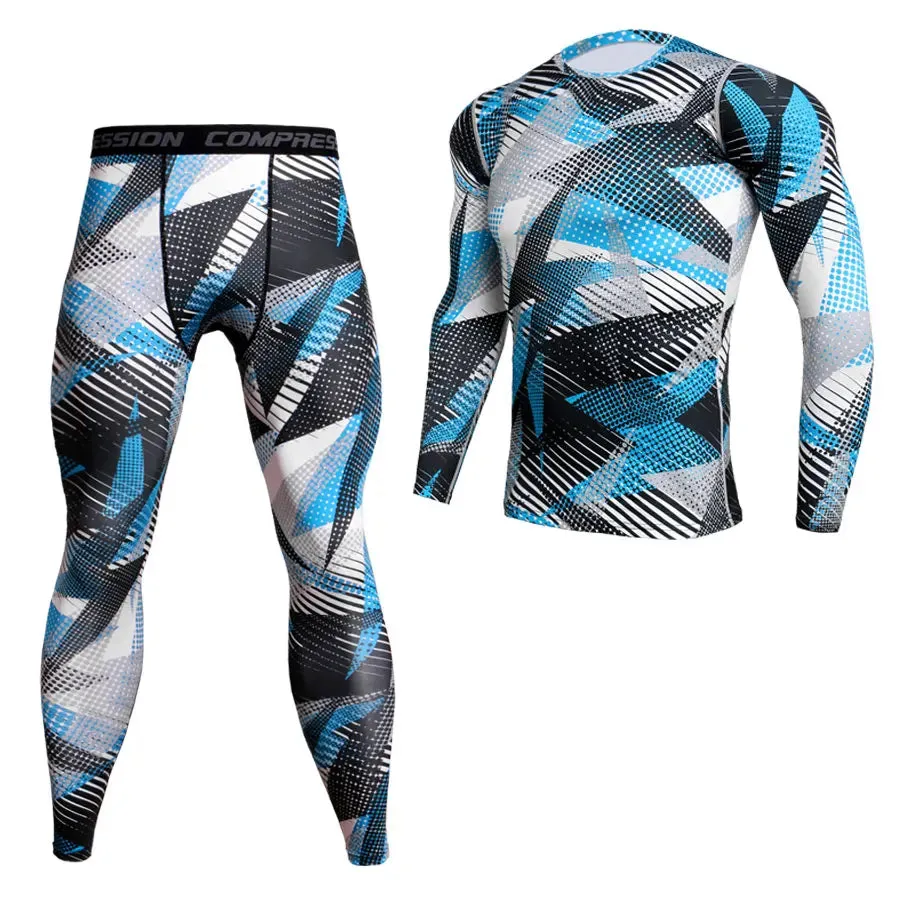 2 Piece Tracksuit Men Compression MMA Long sleeve t shirt Rashgard kit Camouflage  Sweatshirt leggings Fitness Thermal underwear