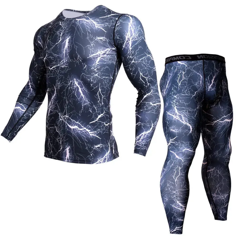 2 Piece Tracksuit Men Compression MMA Long sleeve t shirt Rashgard kit Camouflage  Sweatshirt leggings Fitness Thermal underwear