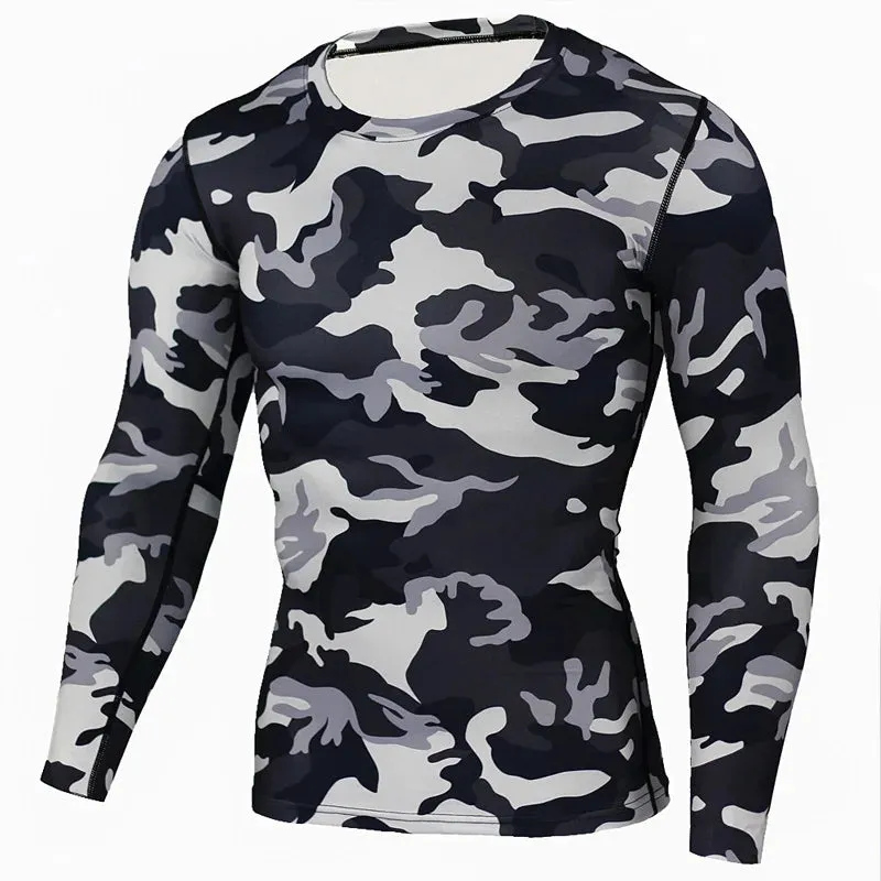 2 Piece Tracksuit Men Compression MMA Long sleeve t shirt Rashgard kit Camouflage  Sweatshirt leggings Fitness Thermal underwear