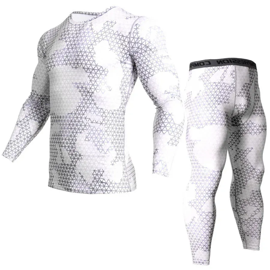 2 Piece Tracksuit Men Compression MMA Long sleeve t shirt Rashgard kit Camouflage  Sweatshirt leggings Fitness Thermal underwear