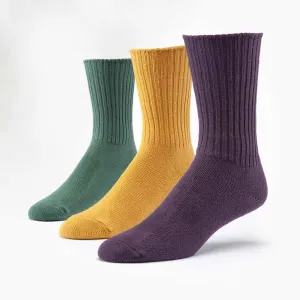 3pk Organic Cotton Crew Socks - Eggplant/Gold/Teal