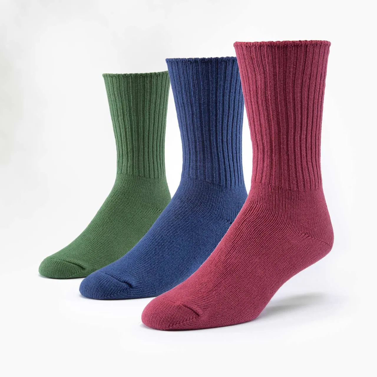 3pk Organic Cotton Crew Socks - Raspberry/Navy/Forest