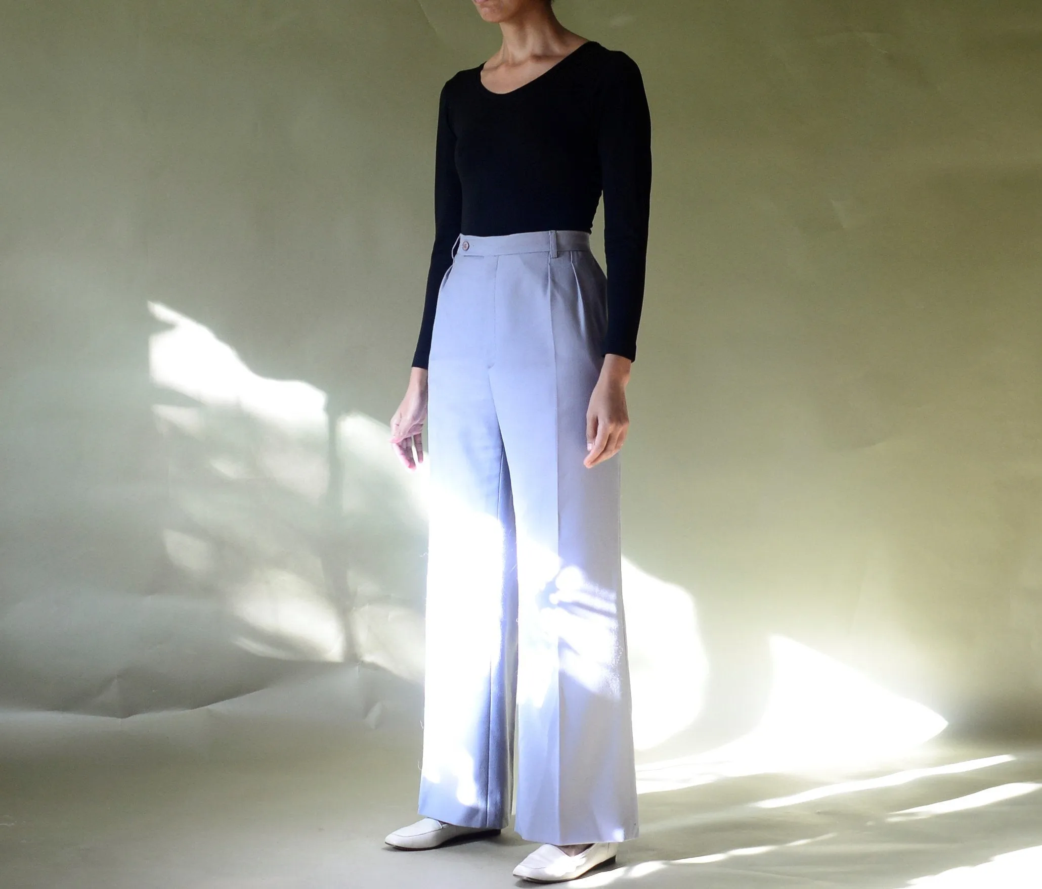 70s CACHAREL wool blend high waist pleated bell bottom trousers // 25-26" waist