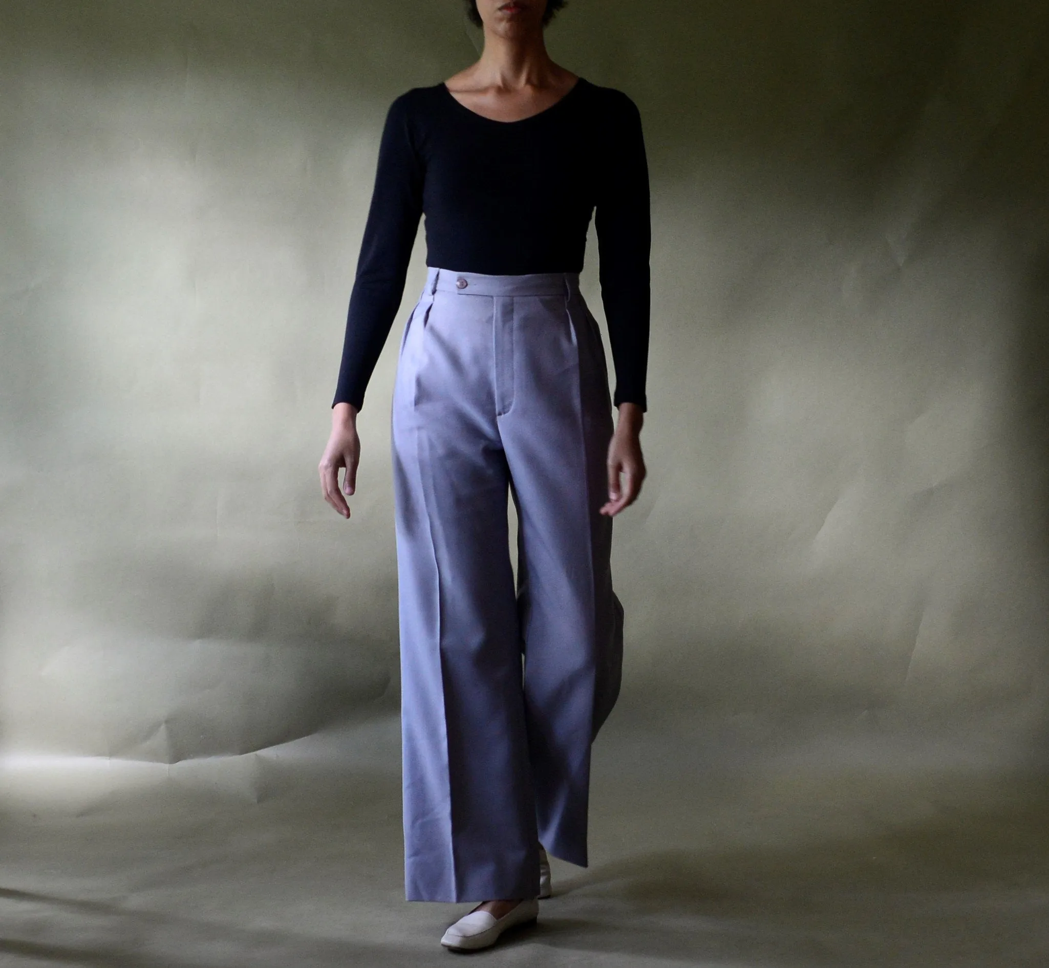 70s CACHAREL wool blend high waist pleated bell bottom trousers // 25-26" waist