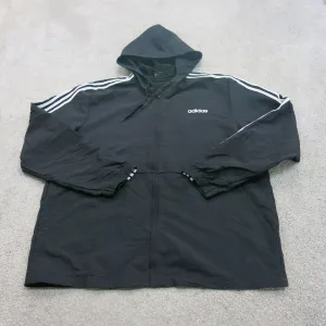 Adidas Hoodie Mens X Large Black Full Zip Up 3 White Stripes Track Hoodie Jacket