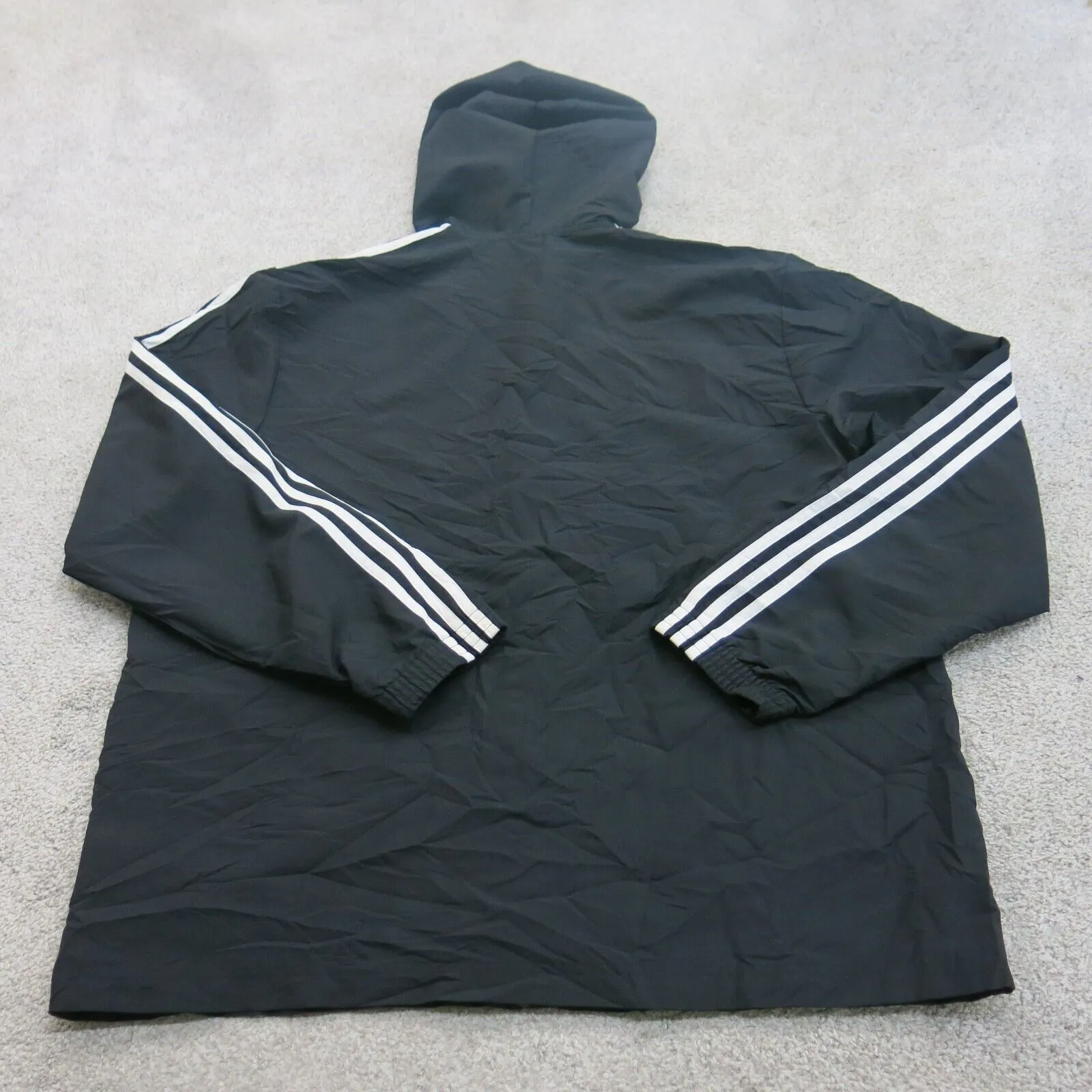 Adidas Hoodie Mens X Large Black Full Zip Up 3 White Stripes Track Hoodie Jacket