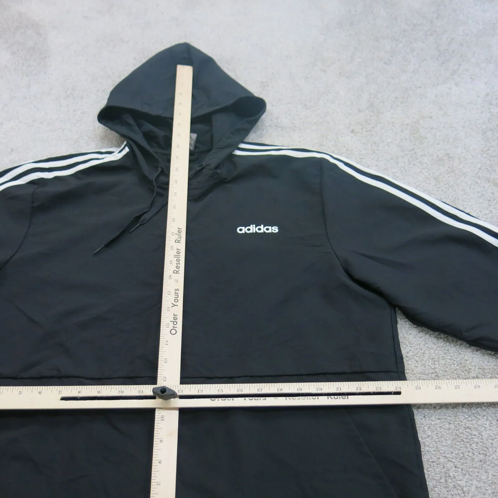 Adidas Hoodie Mens X Large Black Full Zip Up 3 White Stripes Track Hoodie Jacket