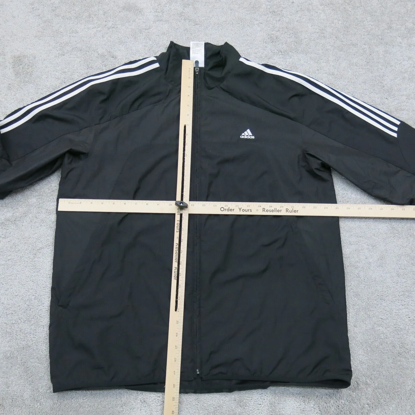 Adidas Men Full Zip Up Track Jacket Mock Neck Long Sleeve 3 Striped Black SZ XL