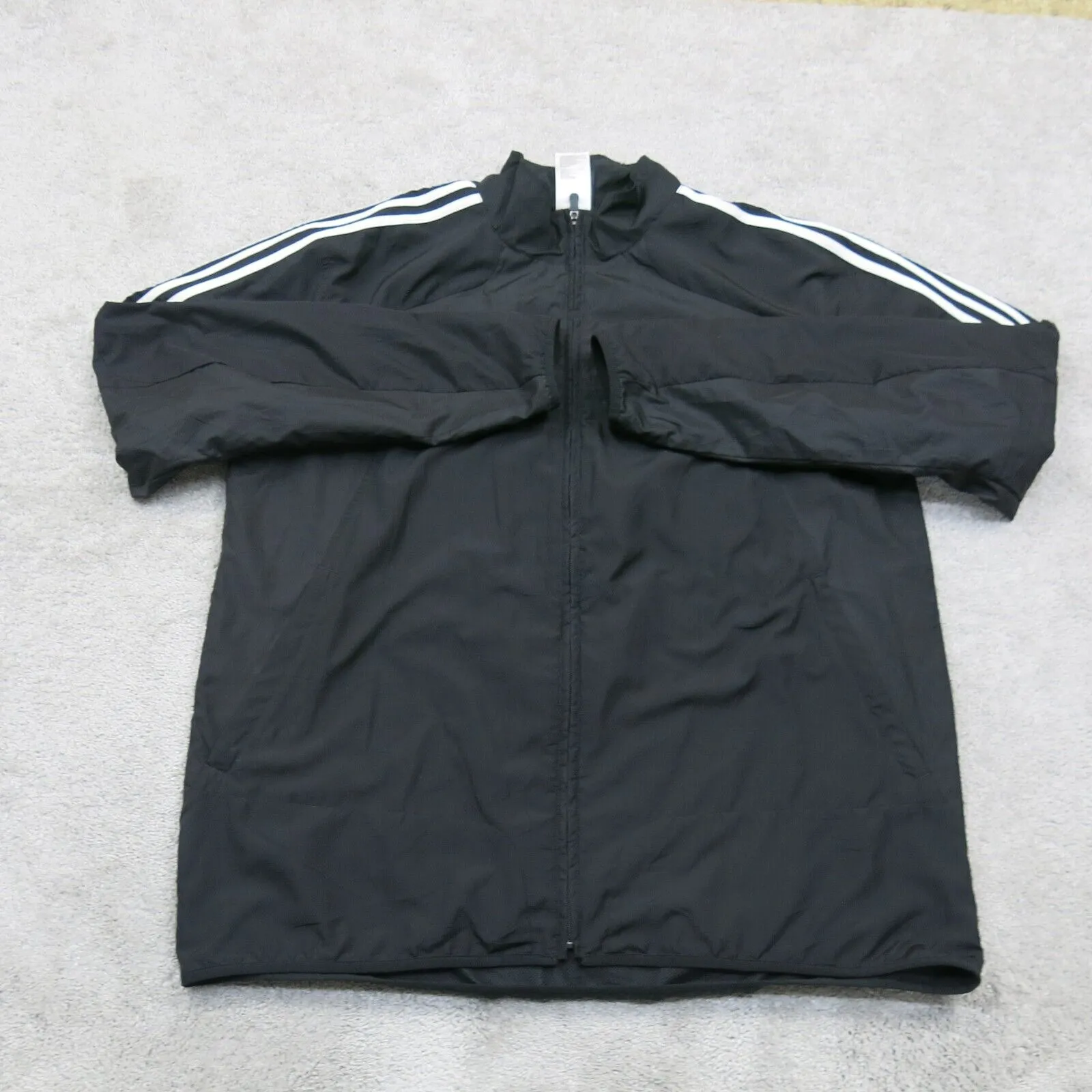 Adidas Men Full Zip Up Track Jacket Mock Neck Long Sleeve 3 Striped Black SZ XL