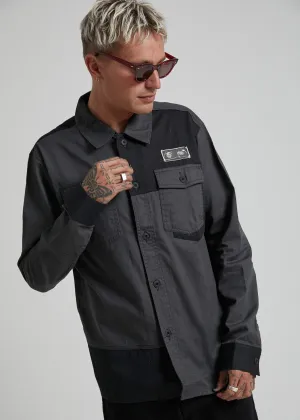 Afends Mens Hypno - Long Sleeve Shirt - Raven