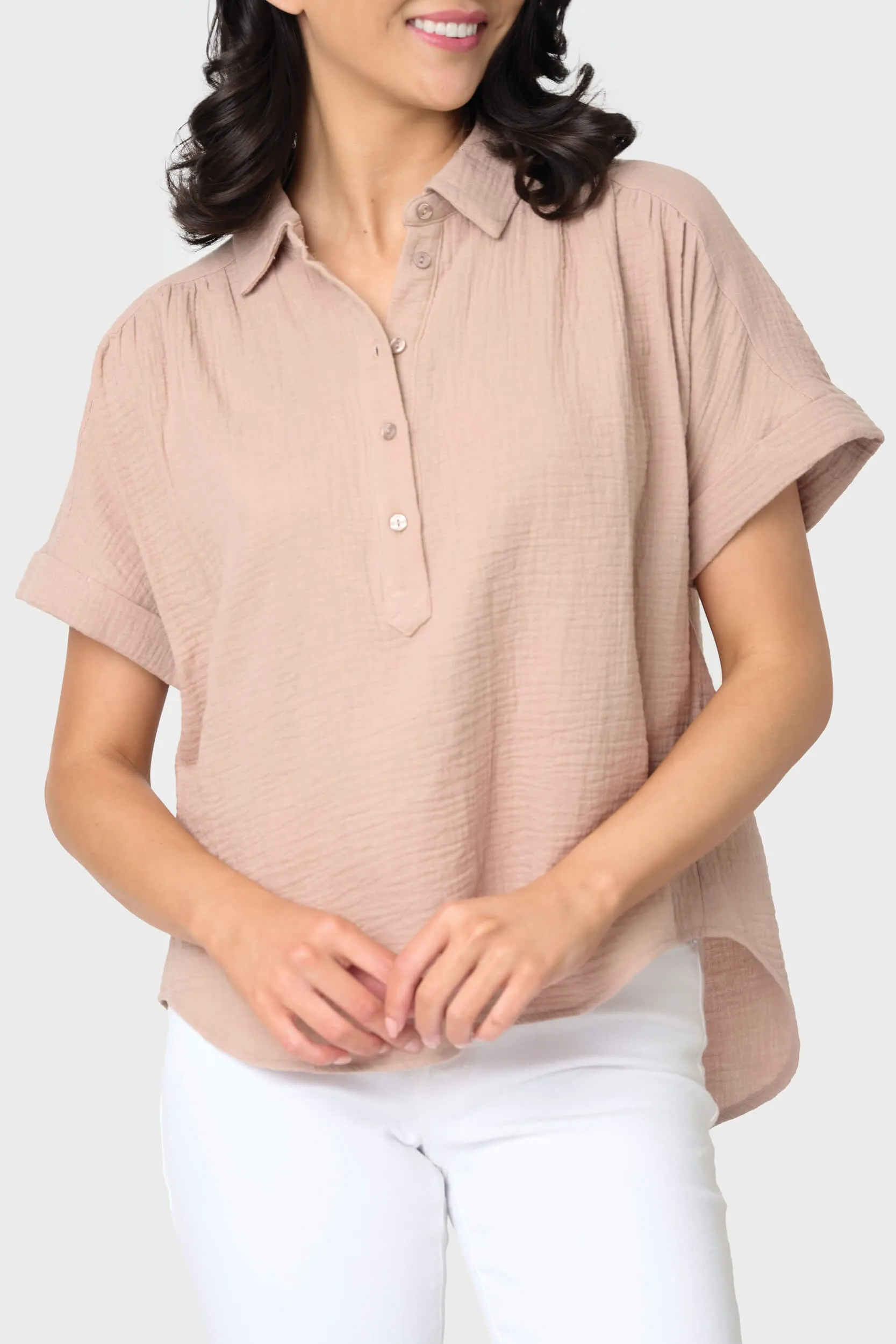 All Day Henley Cotton Gauze Top