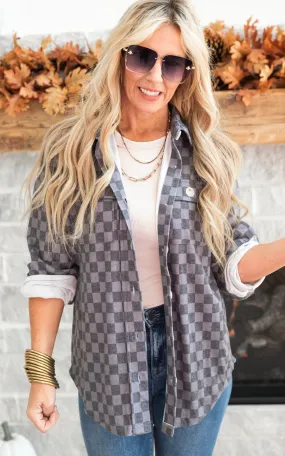 All the Cozy Checkered Charcoal Shacket by Salty Wave *