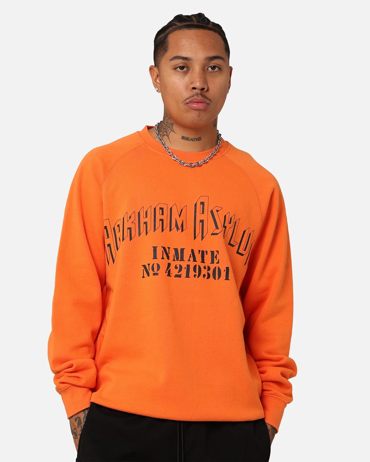 American Thrift X DC Batman Arkham Asylum Crewneck Neon Orange