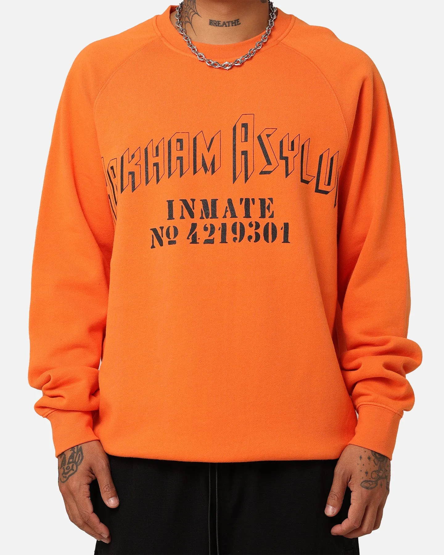 American Thrift X DC Batman Arkham Asylum Crewneck Neon Orange