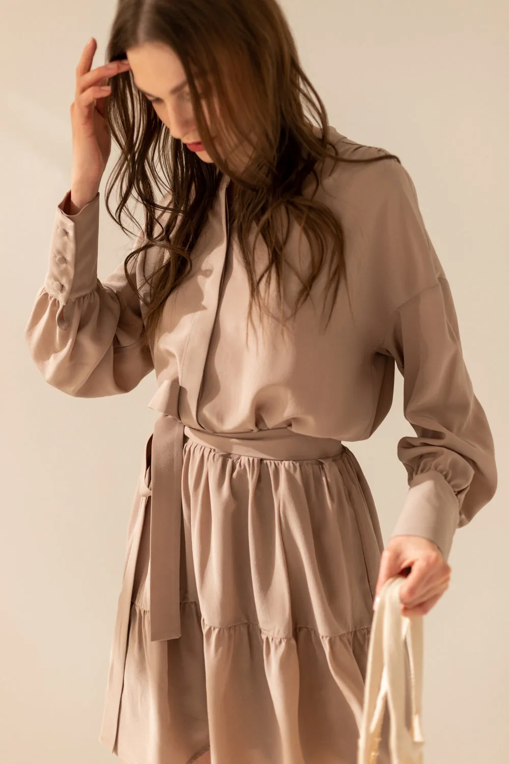 Anais Taupe Silk Dress