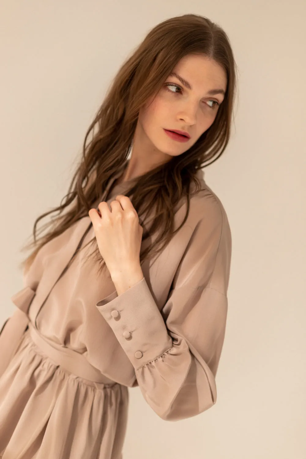 Anais Taupe Silk Dress