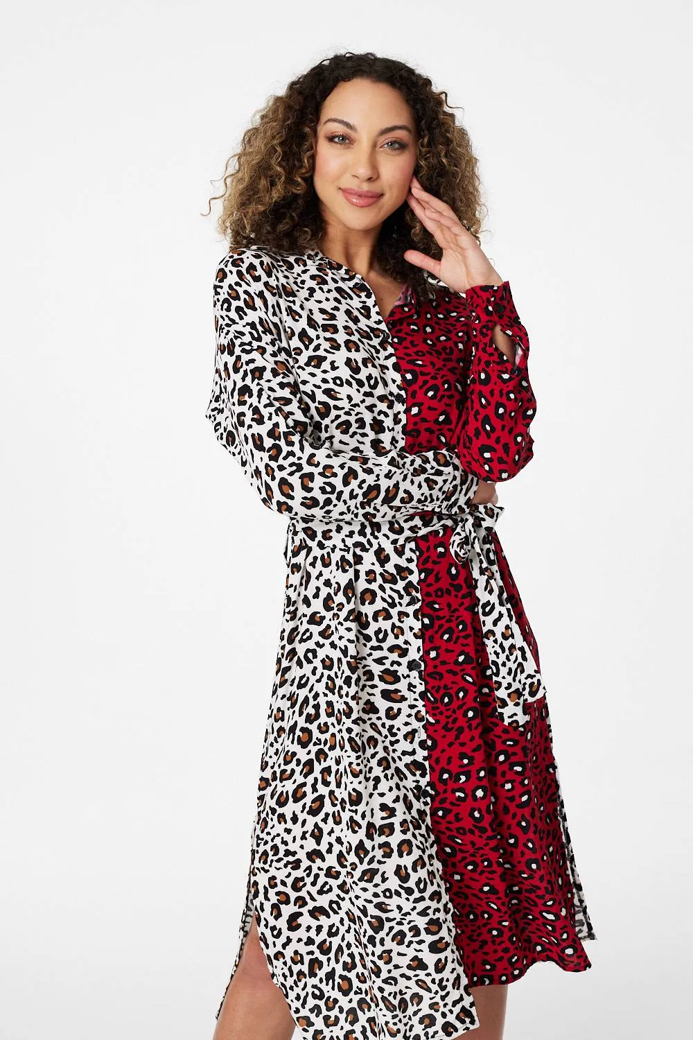 Animal Print Colour Block Shirt Dress