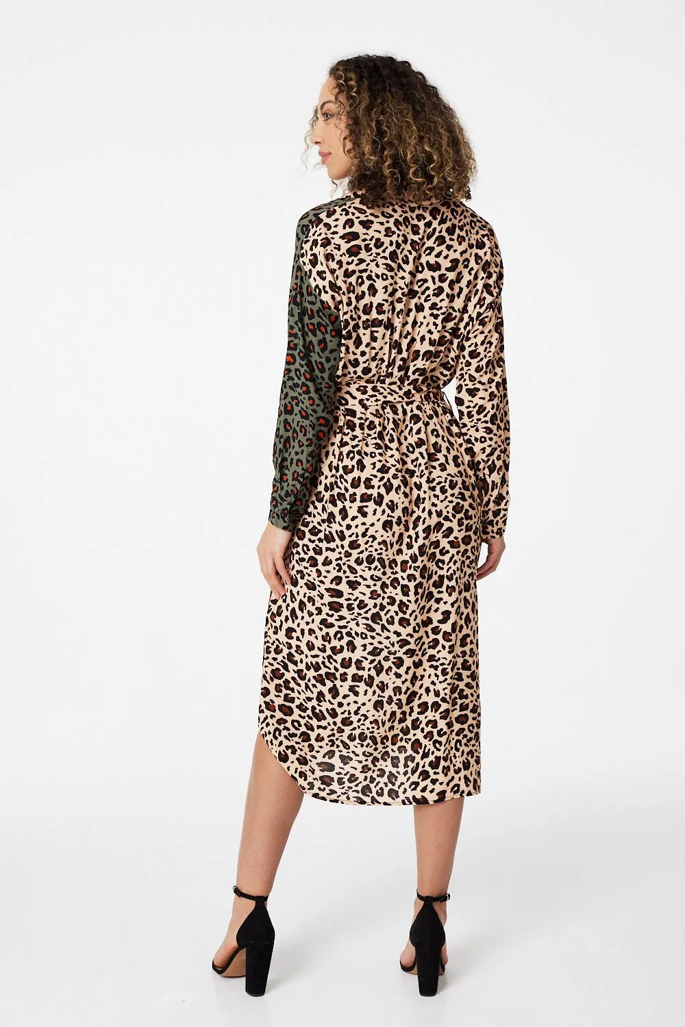 Animal Print Colour Block Shirt Dress