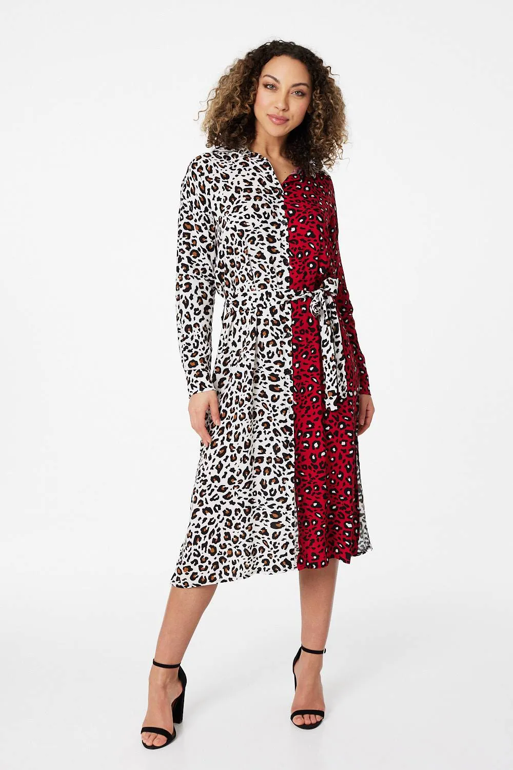 Animal Print Colour Block Shirt Dress