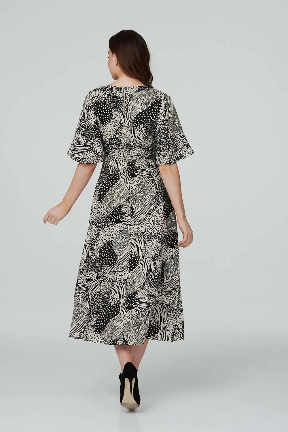 Animal Print Midi Tea Dress