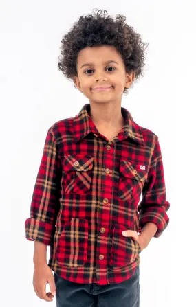 APP Snow Fleece Shacket Shirt in Rio Red Plaid