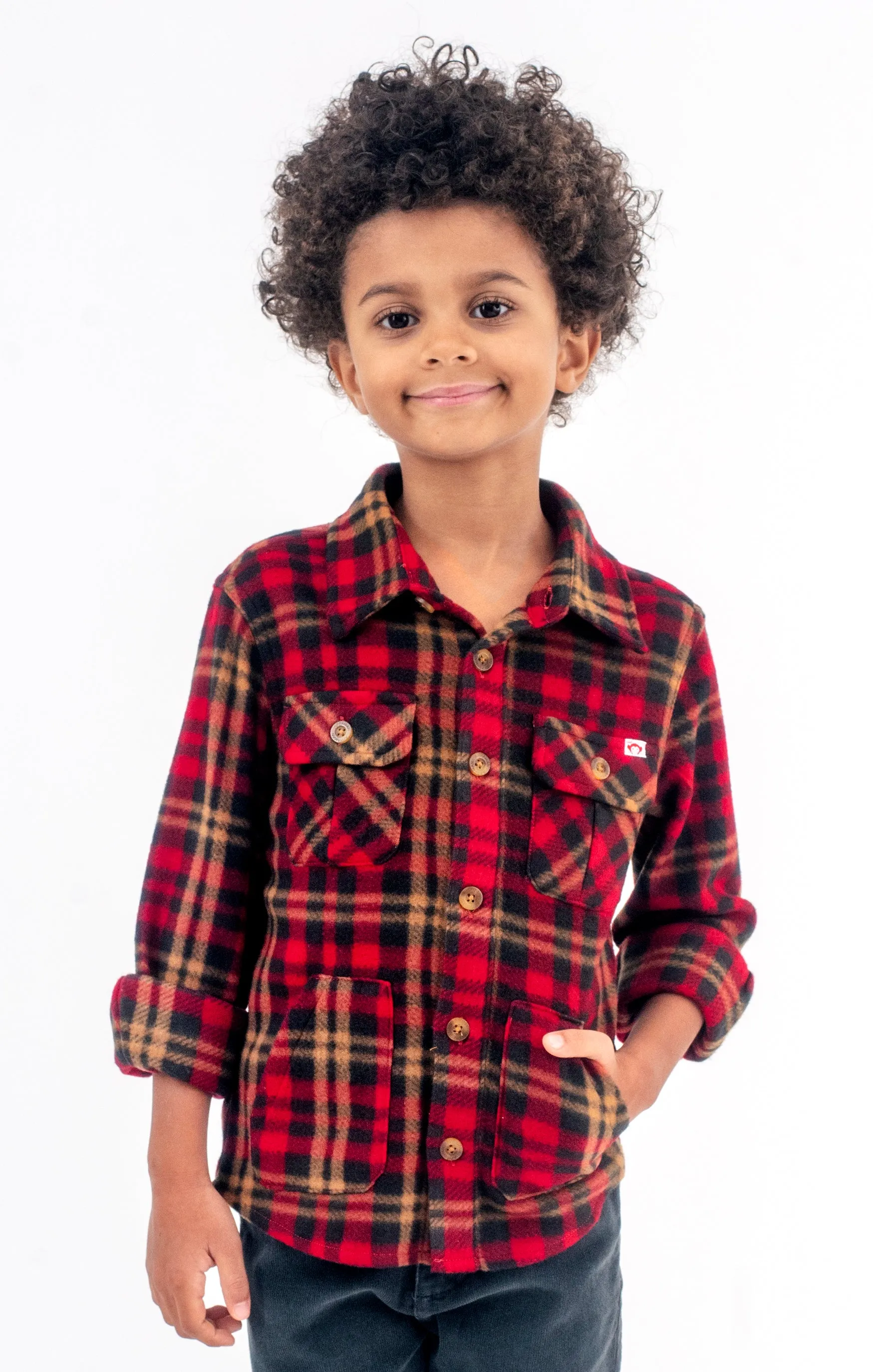 APP Snow Fleece Shacket Shirt in Rio Red Plaid