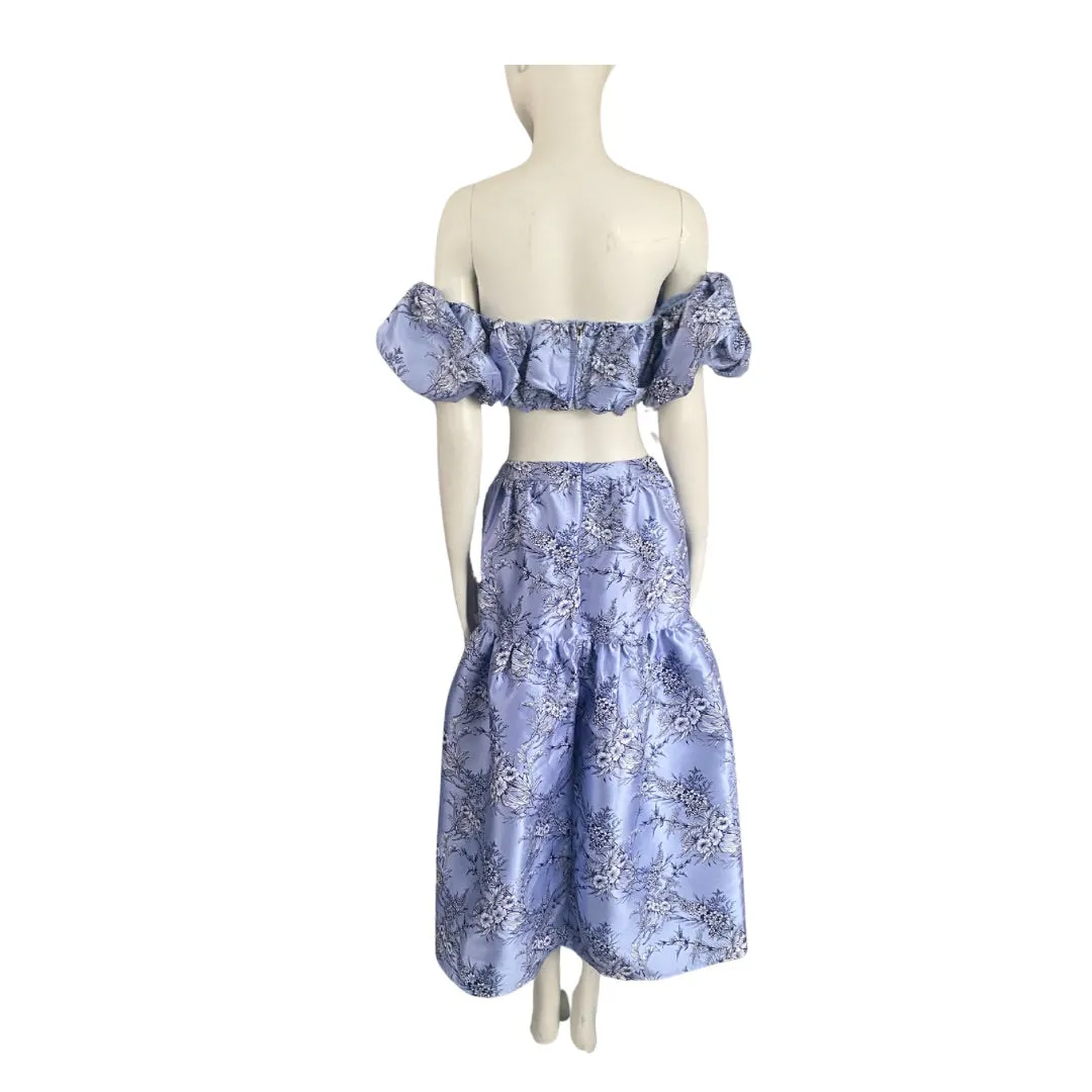 ASOS Floral Jacquard Crop Top & Midi Skirt Co-ord Blue SIZE 8