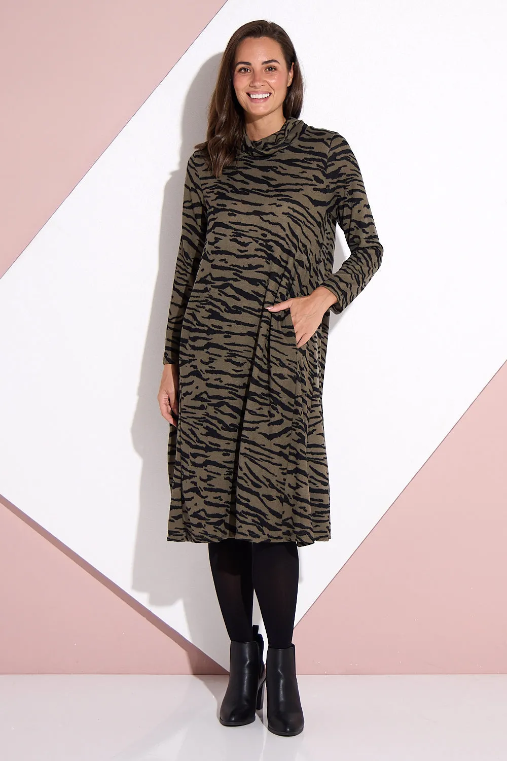 Astrid Tunic Dress - Khaki Animal