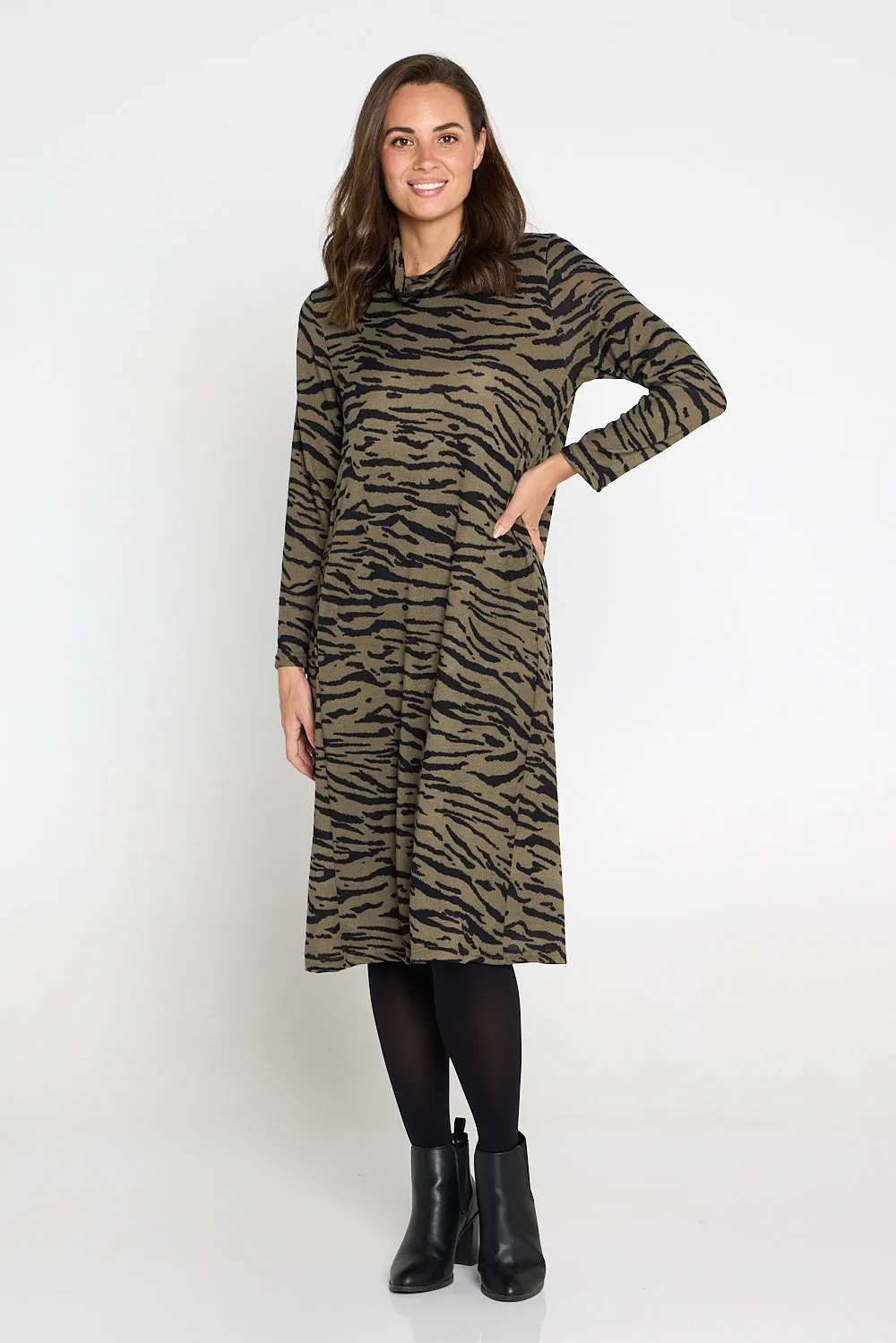 Astrid Tunic Dress - Khaki Animal