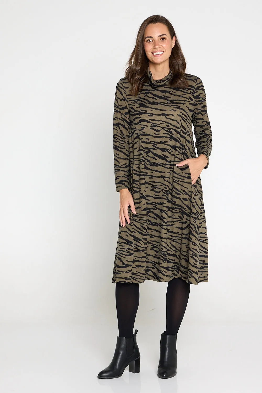 Astrid Tunic Dress - Khaki Animal