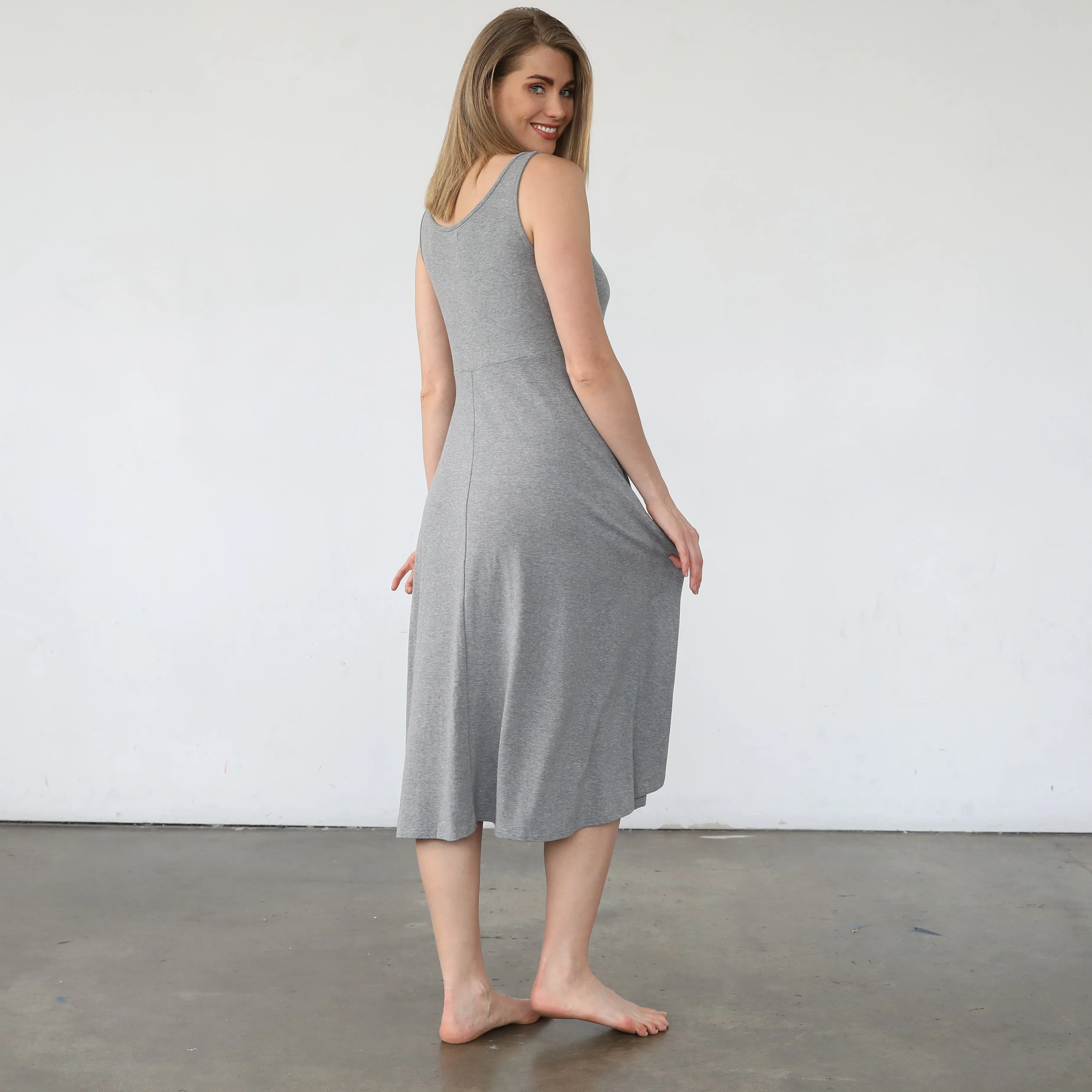 Audrey Softest Rib Nursing & Pregnancy Tank Dress (Dark Gray)