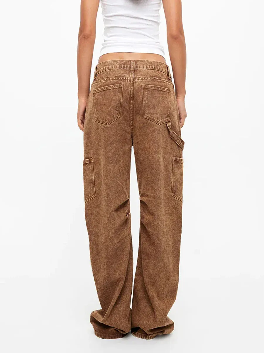 Baggy Straight Fall Trendy Lounge Cargo Pocketed Trousers High-Waisted Pants