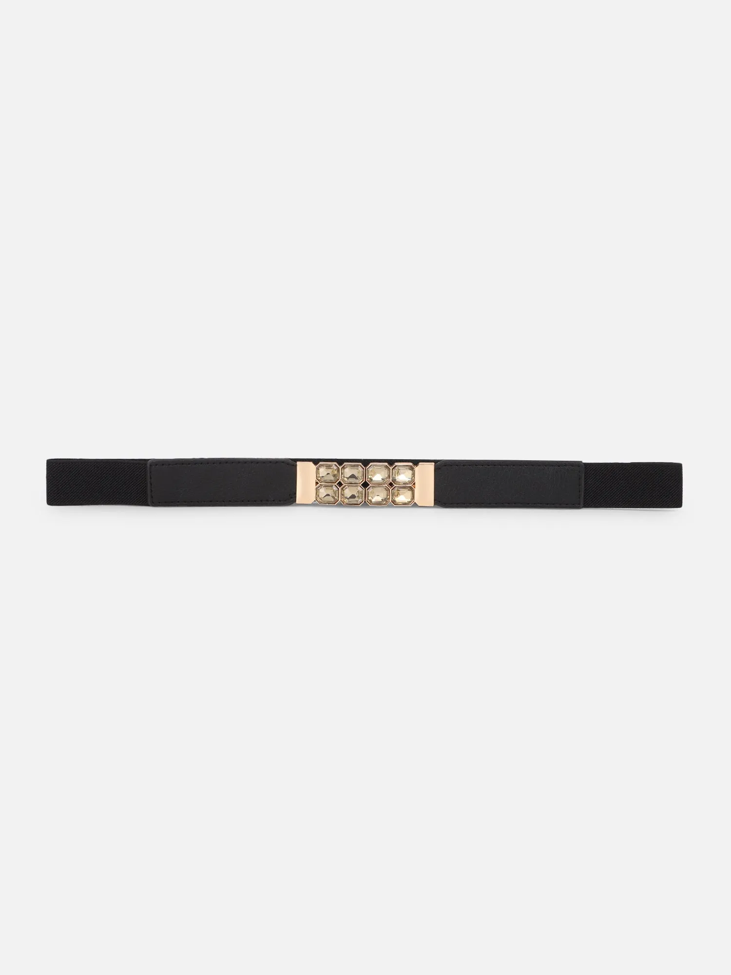 Berrylush Women Solid Black Golden Embellished Diamond Studded PU Nylon Interlock Regular Slim Belt