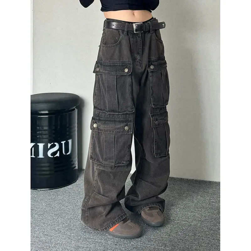 Black Baggy Cargo Jeans Pants for Women