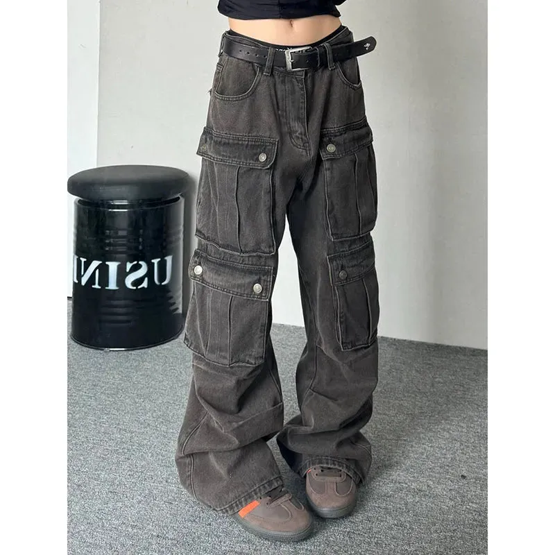 Black Baggy Cargo Jeans Pants for Women