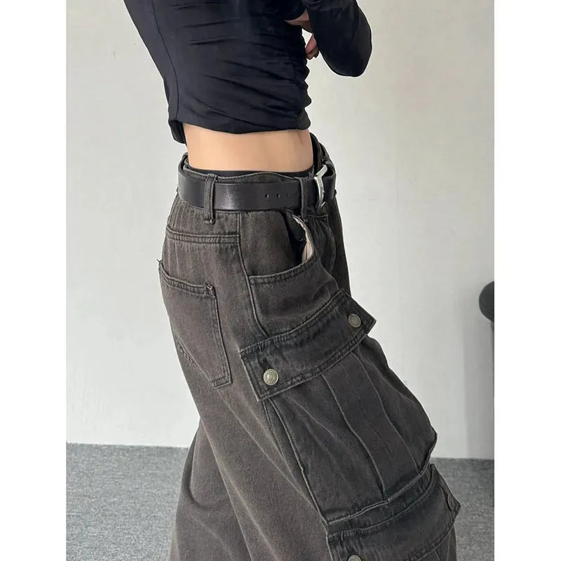 Black Baggy Cargo Jeans Pants for Women