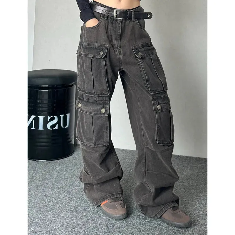 Black Baggy Cargo Jeans Pants for Women