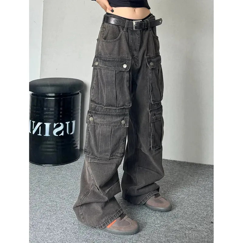 Black Baggy Cargo Jeans Pants for Women