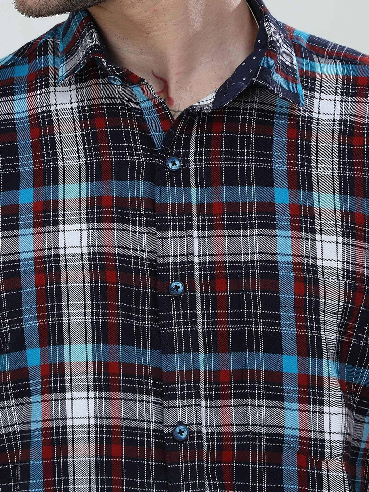 Black blue Red Checkered Half Shirt Men's Plus Size