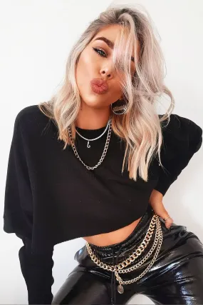 Black Cropped Batwing Jumper - Lizy