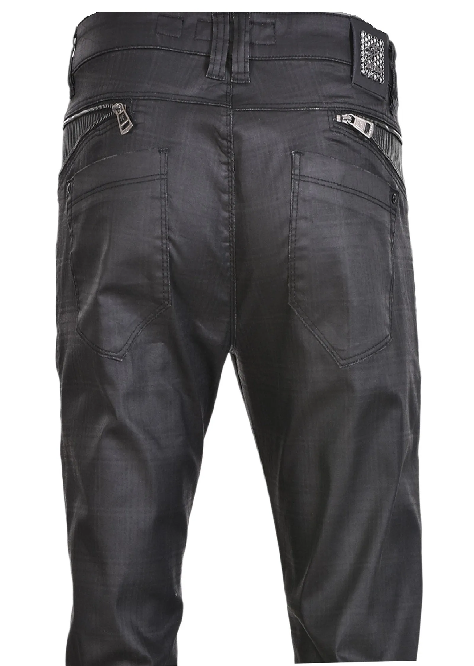 Black Double Zipper Waxed Pants