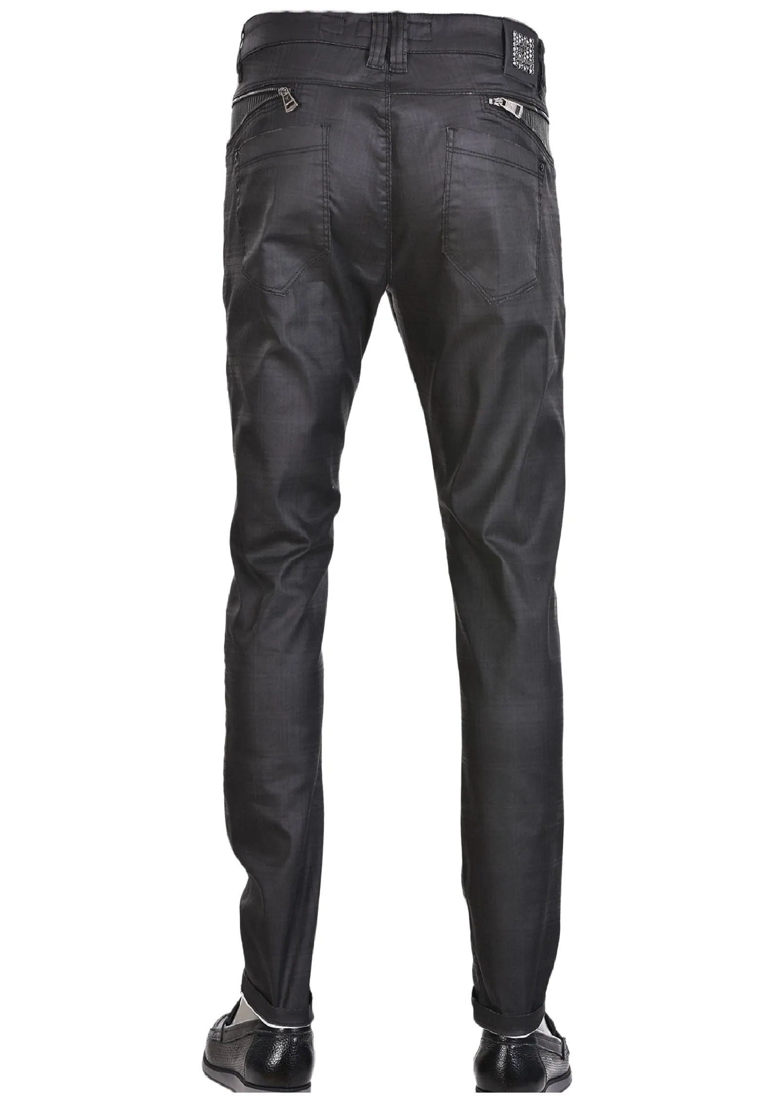 Black Double Zipper Waxed Pants