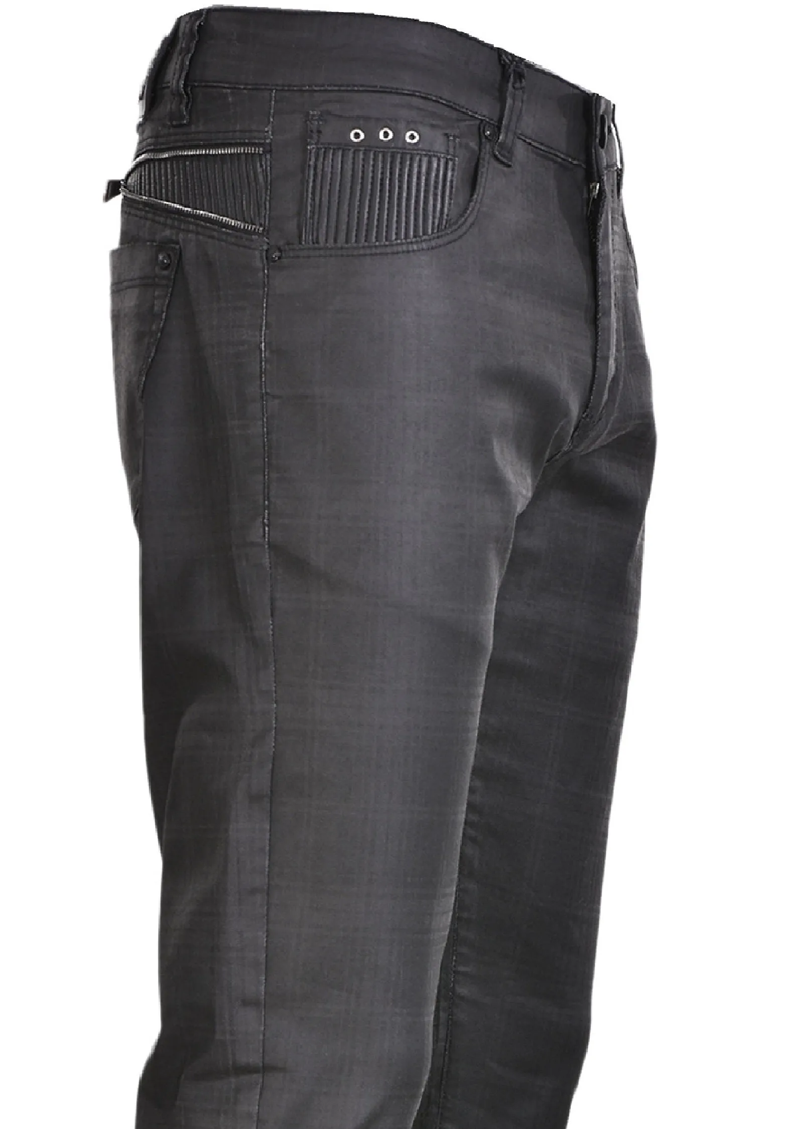 Black Double Zipper Waxed Pants